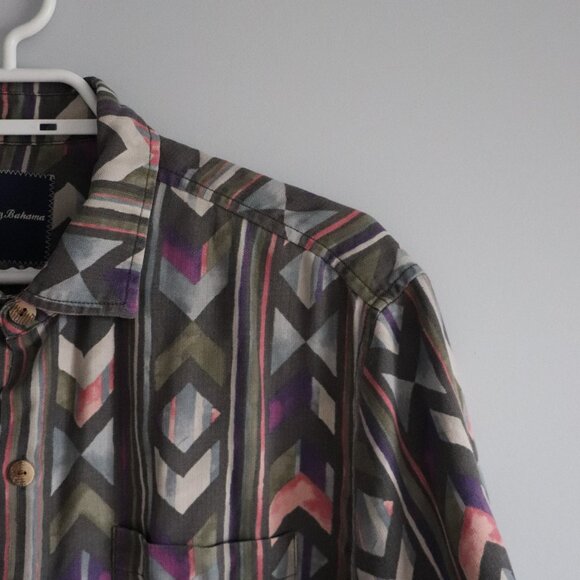 Tommy Bahama Mens Silk Lrg Island Zone Geometric Aloha Button Down Collared Top - Picture 5 of 12